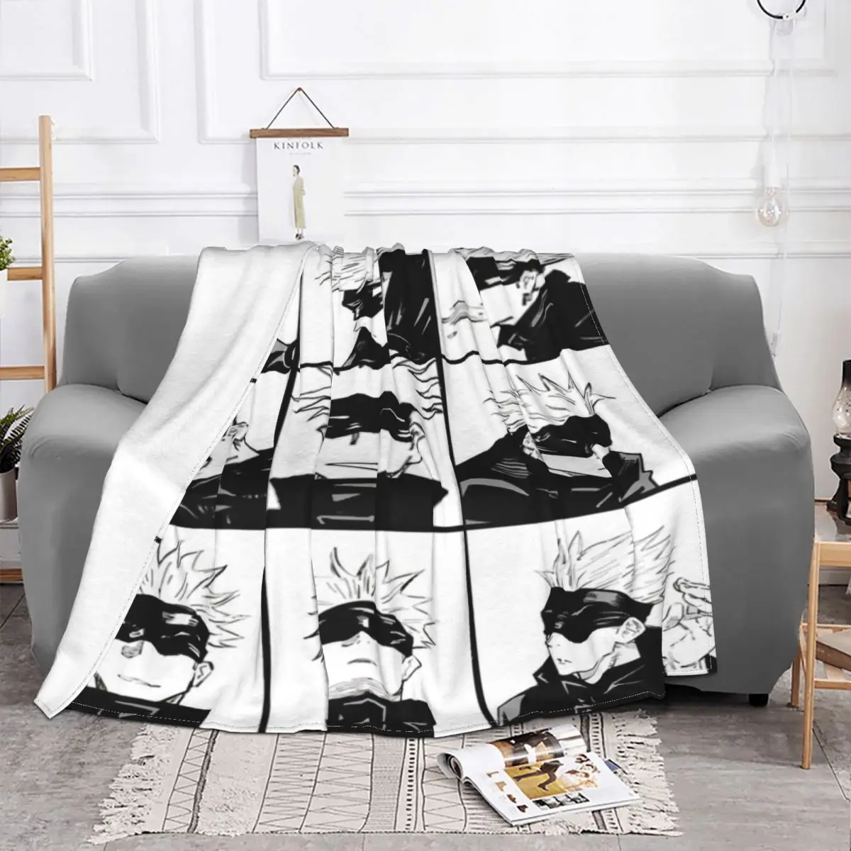 Одеяла Gojo Satoru коралловый флис плюшевые летние пледы в клетку супер теплые Пледы