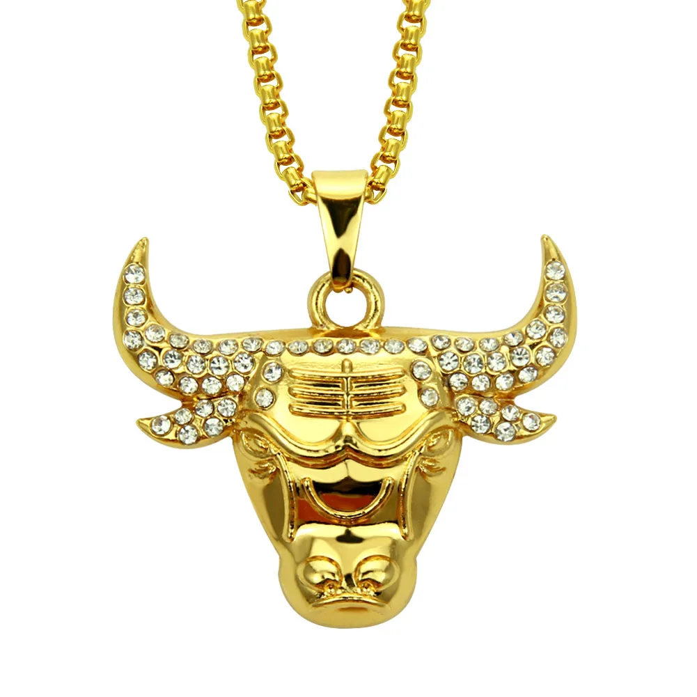 

European And American Fashion Studded Bull Head Pendant Men's Hip Hop Necklace Hiphop Cross Border Accessories