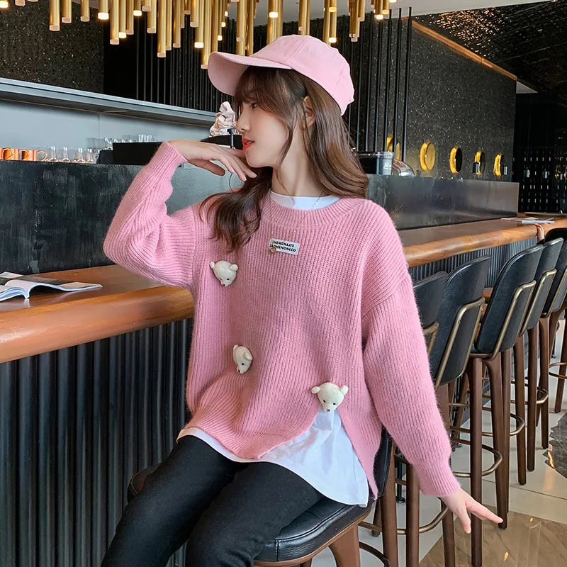 

New Arrival Kids Girls Sweaters 10 To 12 Yrs Autumn Winter Teenage Pullover Split Sweater Bottoms Patchwork Children Knitwear