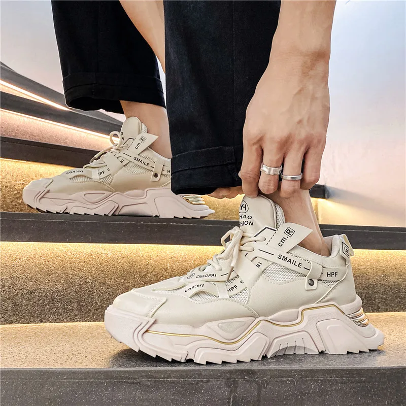 

Street Style Men's Chunky Sneakers Mesh Casual Shoes Fashion Height Increasing Autumn Old Dad Shoes Men Thick Sole Footwear