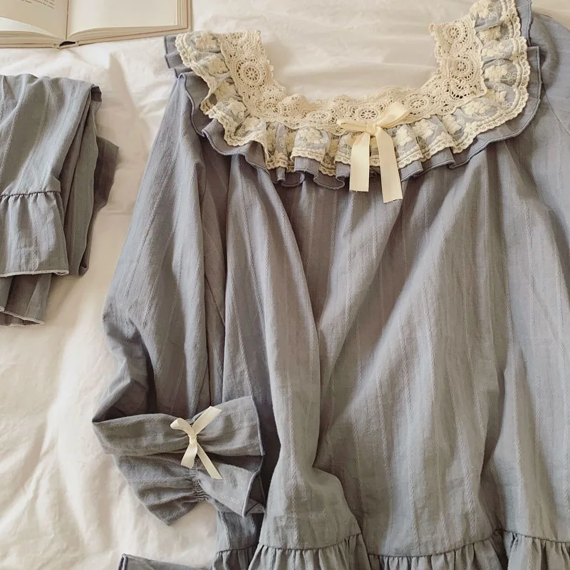 Пижамный комплект женский с вышивкой винтажный милый белый удобный мягкий