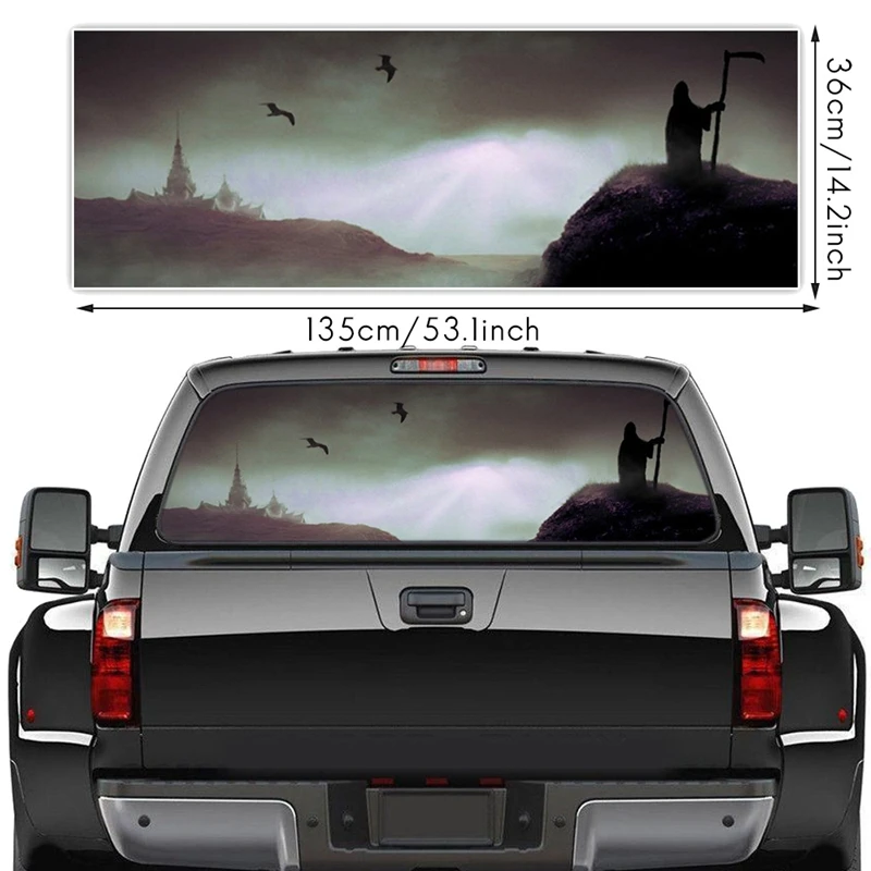 

Grim Reaper Darkness for Truck Jeep Suv Pickup 3D Rear Windshield Decal Sticker Decor Rear Window Poster 53.1X14.2 Inch