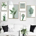 Зеленое растение, кактус, Пальмовые Листья, настенная живопись на холсте, скандинавские постеры и принты, настенные картины для украшения гостиной