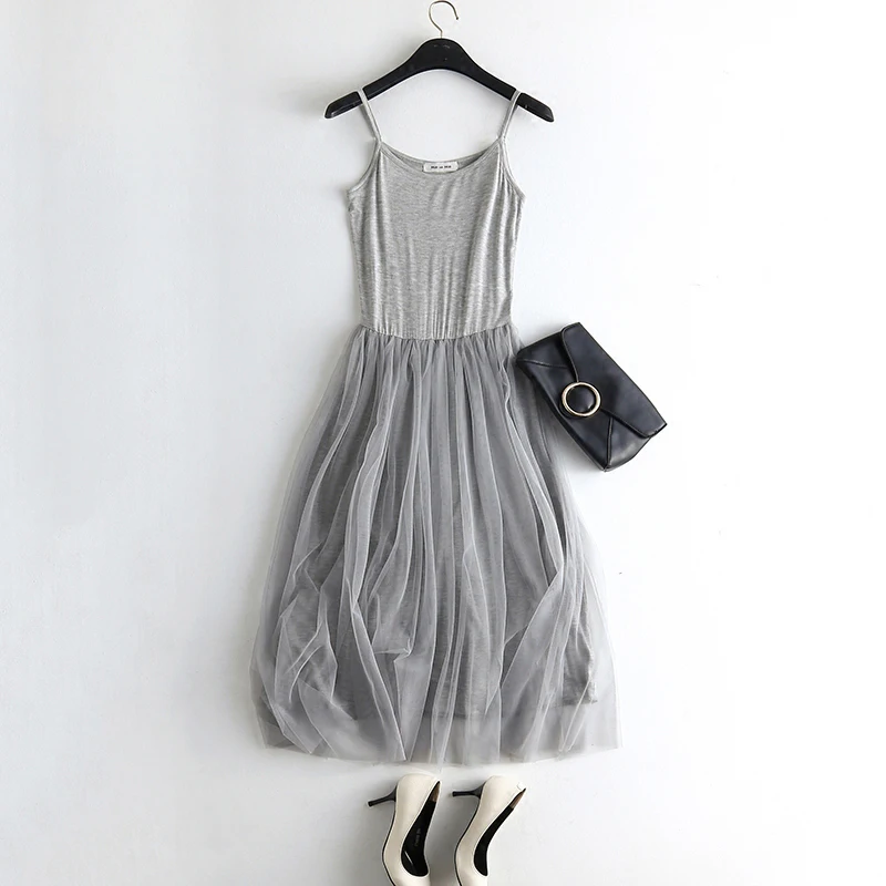 Винтажное Сетчатое однотонное платье на бретелях спагетти женские элегантные