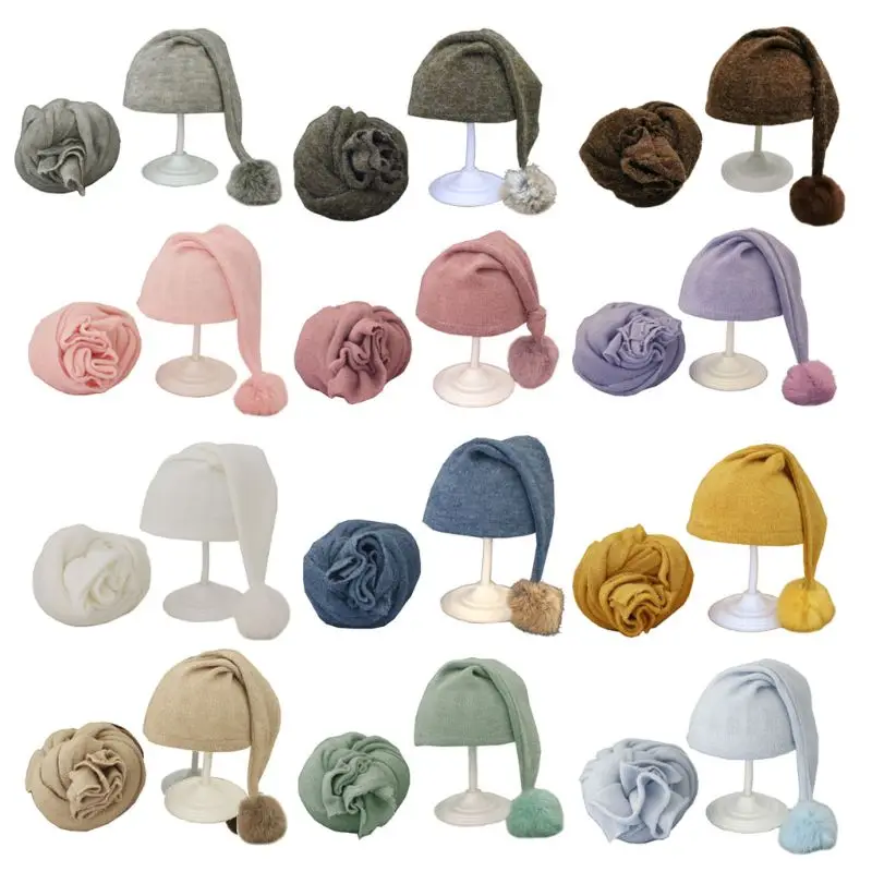 

2020 Newborn Photography Props Wraps + Hat Set Beanie Propshoot for Photography New Born Baby Boys Girls Accessories