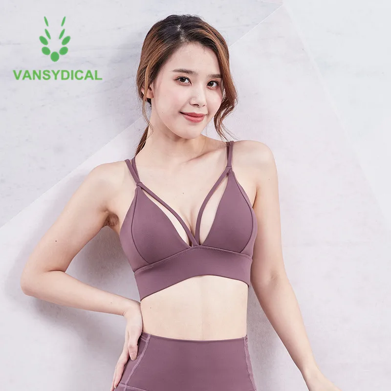 

Vnaydical Sports Workout Yoga Bra Women Deep V-neck Running Shockproof Gym Bra Tops Crop Top Strap Fitness Training Underwear