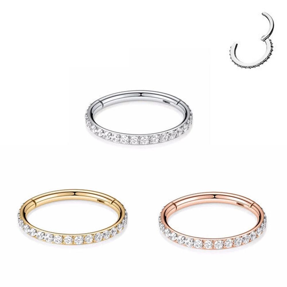 

New G23 Titanium Piercing Hoop Earrings Zircon Stone Hight Segment Rings Open Small Septum Piercing Nose Ear Rings Body Jewelry