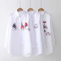 aossviao 2022 new white shirt casual wear button up turn down collar long sleeve cotton blouse embroidery feminina hot sale
