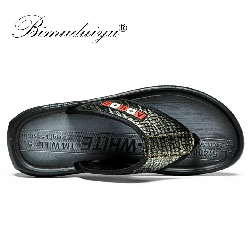 Мужские кожаные слиперы BIMUDUIYU пляжная обувь модные корейские шлепанцы летние
