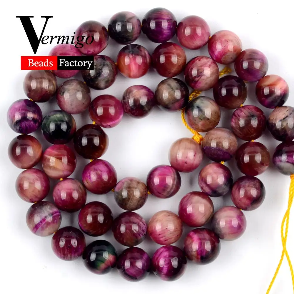 

AAA Quality Natural Rose Red Tiger Eye Stone Round Loose Beads for Needlework Jewelry Making 6 8 10mm Craft Beads Accessories