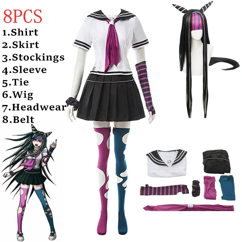 

Game Costumes Danganronpa Mioda Ibuki Cosplay Wigs Woman's JK Uniforms Schoolgirl Sailor Suit Halloween Party Costume 8PCS