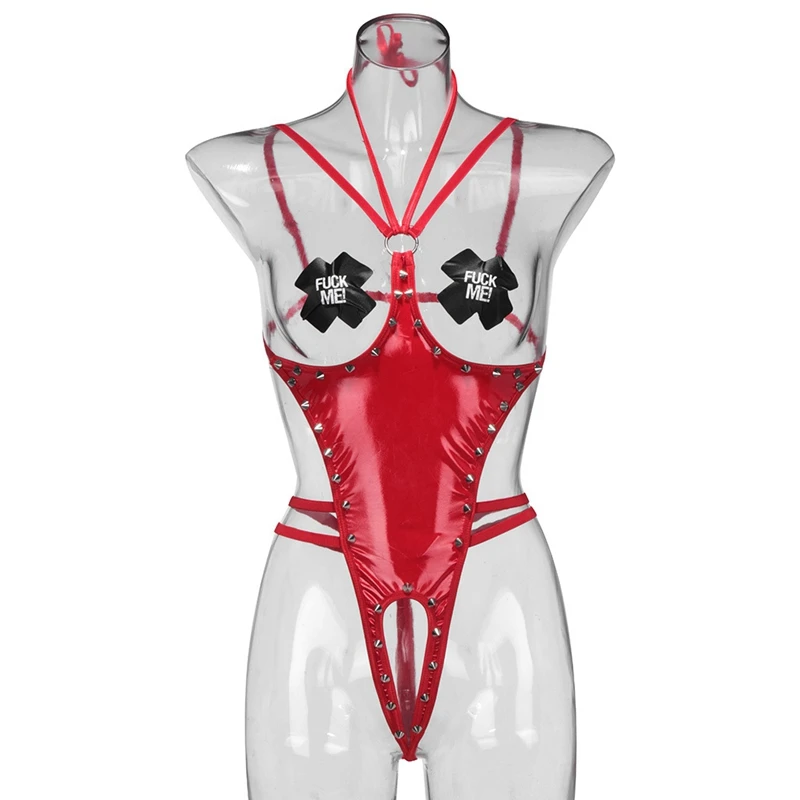 

Сексуальное женское белье из искусственной кожи, эротический купальник из латекса с металлической цепочкой