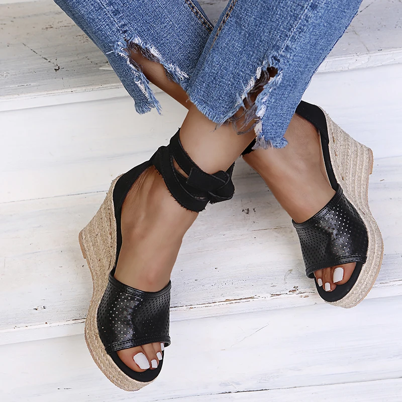 

Women Sandals Wedges Shoes Platform Espadrille Ankle Strap Sandals Comfortable Heeled Summer Shoes Sadalias De Mujer Big Size 43