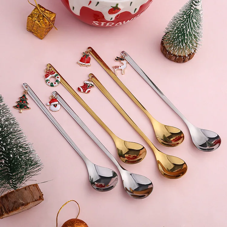 Рождественская ложка с вакуумным покрытием кофейная из нержавеющей стали чайные