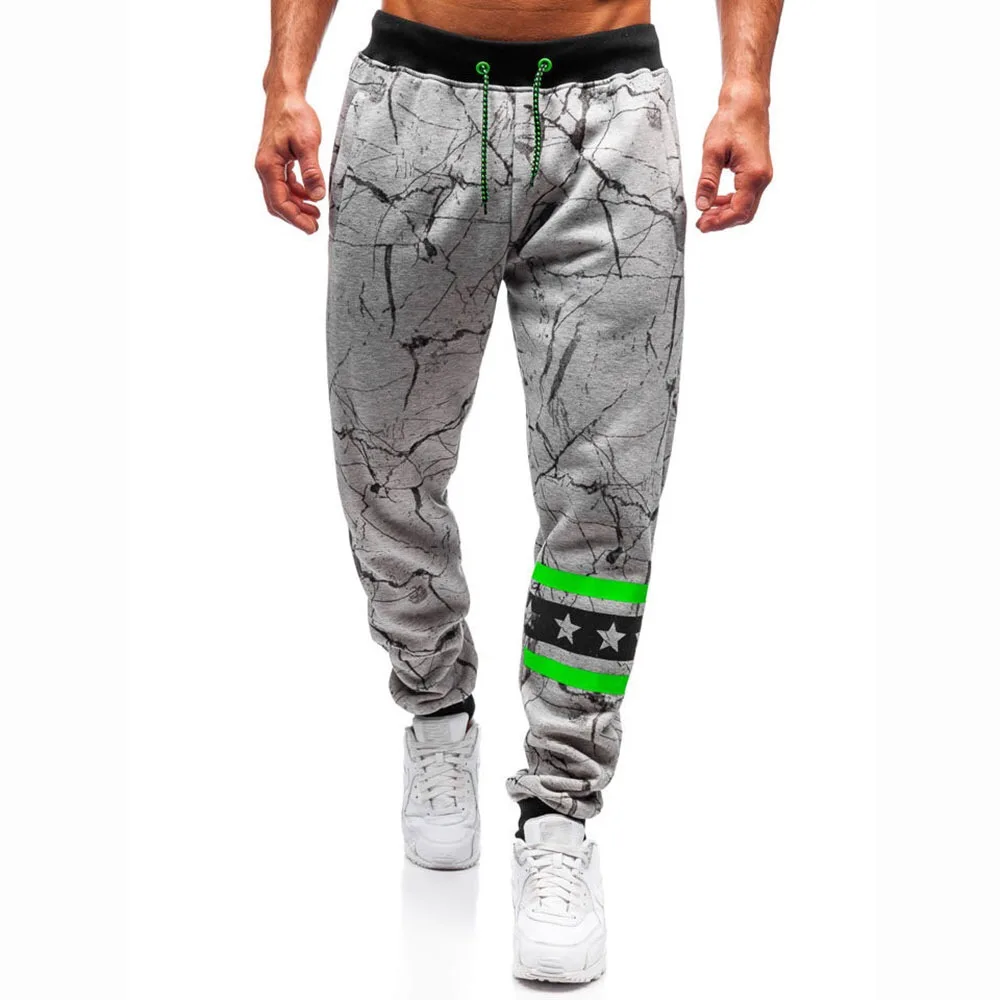 

Men's Pocket Casual Lace-up Printed Trousers Flashing Printed Pants Elastic Waistband Drawstring Free Shipping to Brazil