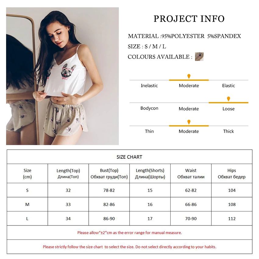 Suphis Мопс пижамы с узором Женские сексуальные v образным вырезом без рукавов