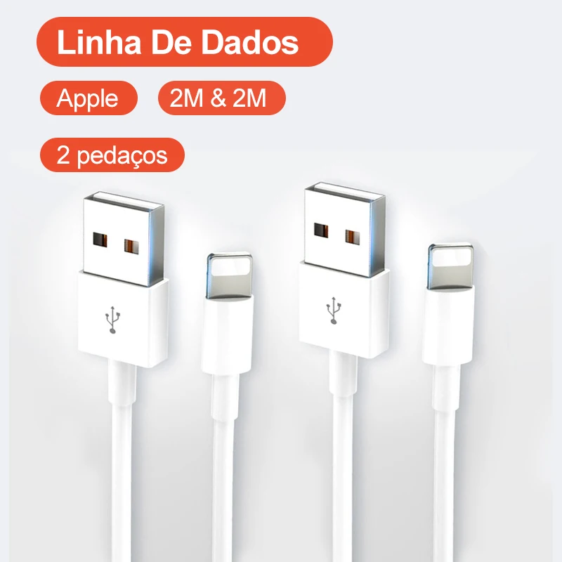 

2 pcs 2m USB Data Charger Cable For Apple iPhone 6 6s 7 8 Plus 11 12 Pro XS Max Mini X XR 5S iPad Charging Cables Fast Charging
