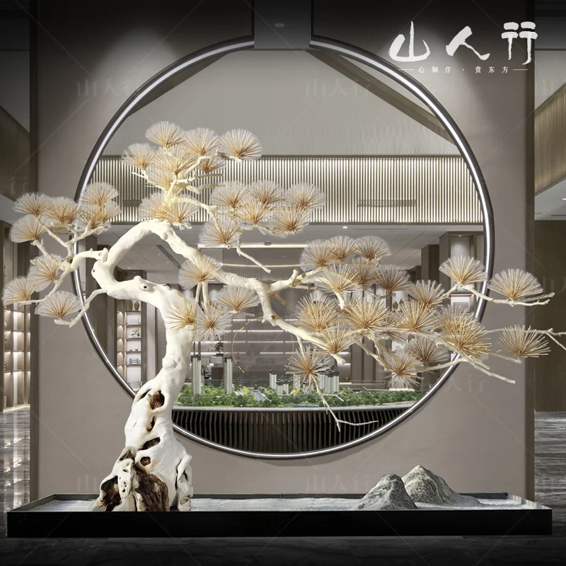 

zq Artificial Greeting Pine Cedar Shaped Tree Indoor Dry View Dried Wood Landscape Entrance Decoration