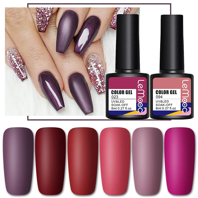 Гель лак для ногтей LEMOOC 8 мл цвета сливы стойкий отмачиваемый цветной дизайна