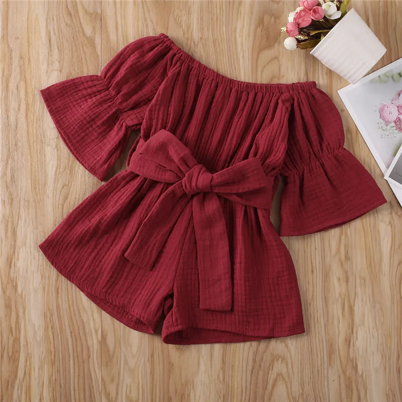 Новинка 7 цветов Детский комбинезон с коротким рукавом и открытыми плечами для