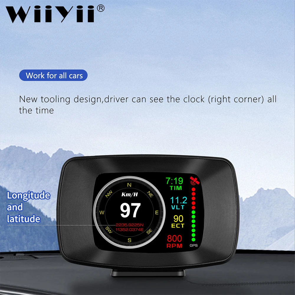 

newest HUD Car Smart Digital Multi-Function Alarm Meter Temperature Gauge Digital Voltage Speed Meter Alarm Clear Error Code