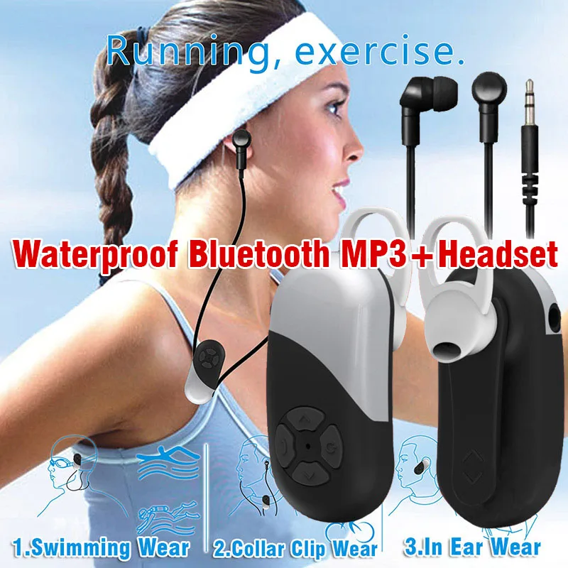 Bluetooth гарнитура IP68 водонепроницаемый MP3 плеер 8 ГБ портативный шейный наушник