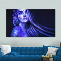 reliabli art colorful girl day of the dead face wall art picture for living room movie posters and prints modern home decoration