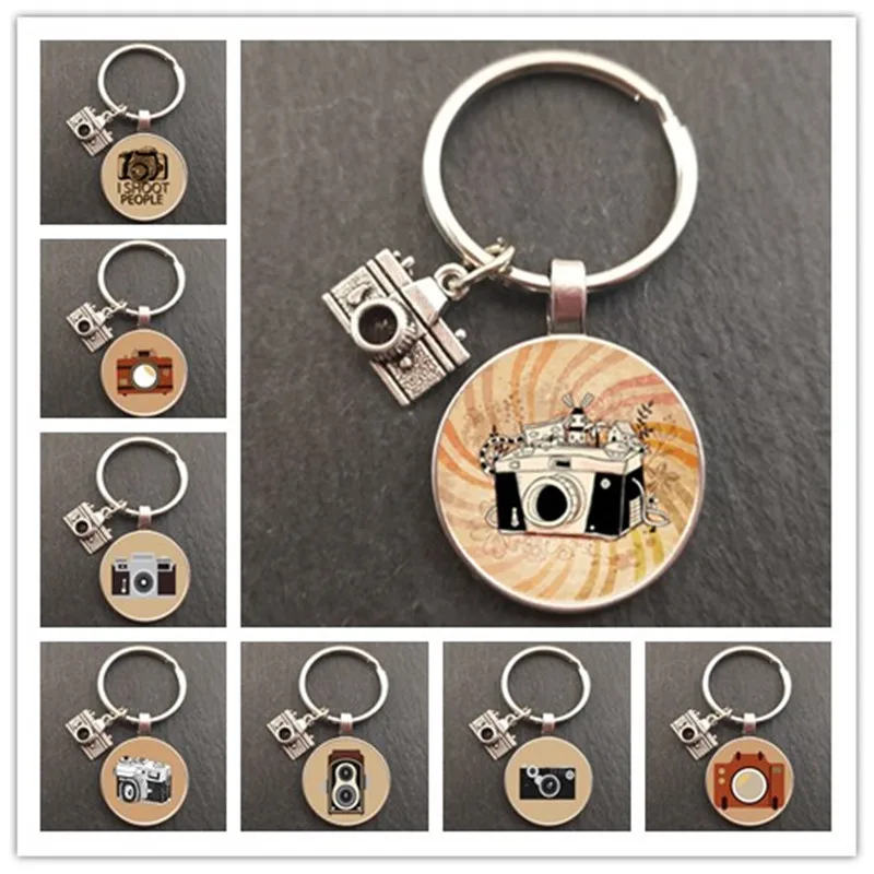 Новый выпуклый Круглый Брелок со стеклянной камерой в стиле ретро модная модель