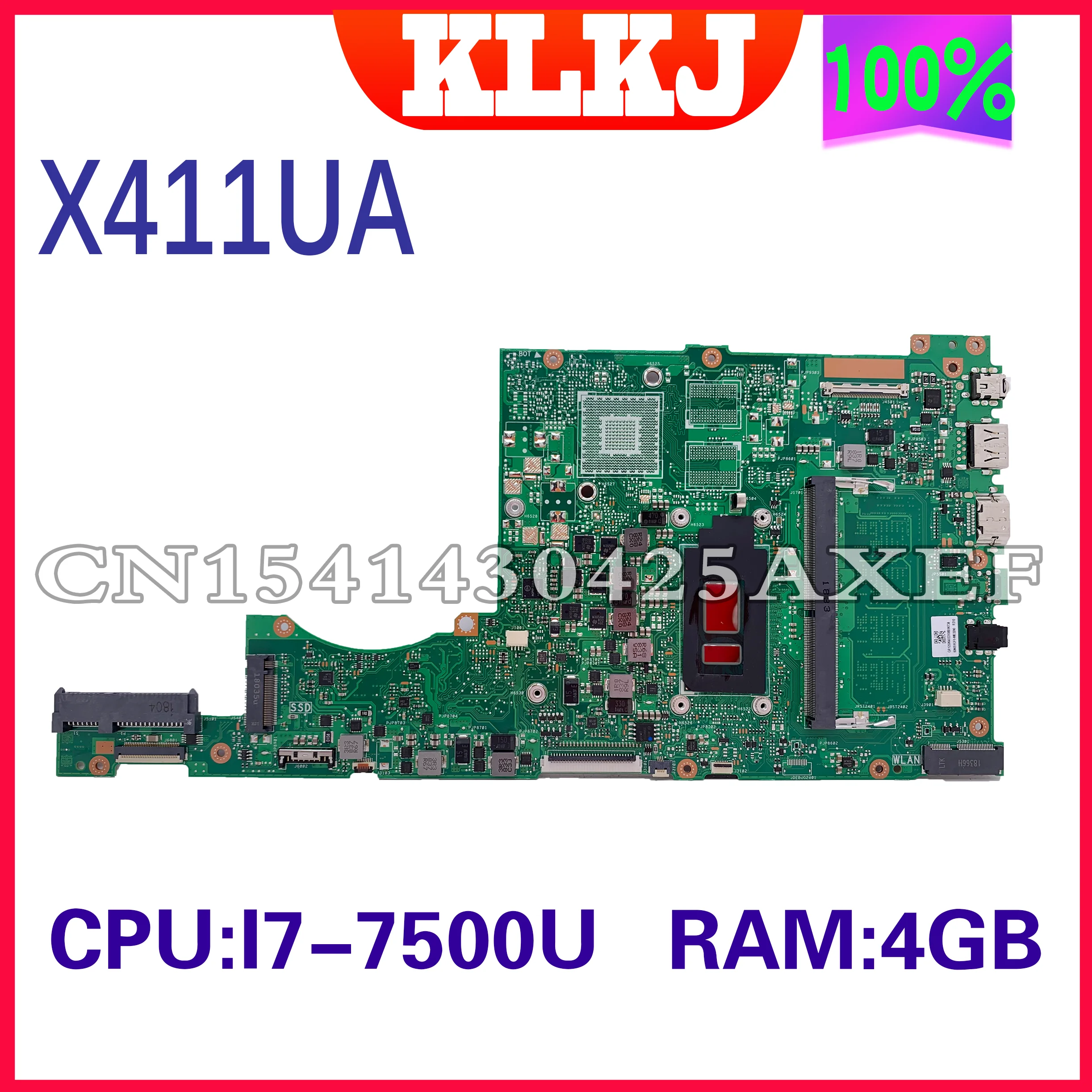 

Dinzi X411UA With I7-7500U 4GB Motherboard For ASUS VivoBook-14 X411UA X411UQ X411UN S4200UQ S4200U Laptop Computer 100% Test OK