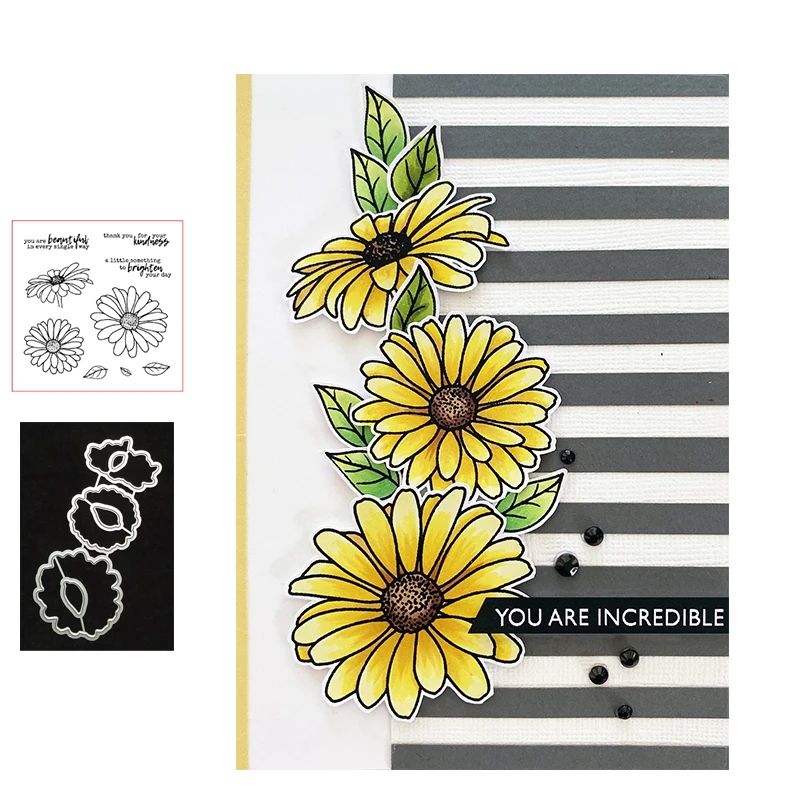 

2022 New Arrival Sunflower Metal Cutting Dies and Clear Stamps Scrapbooking Craft Stencil Seal Sheet Decor Embossing Template