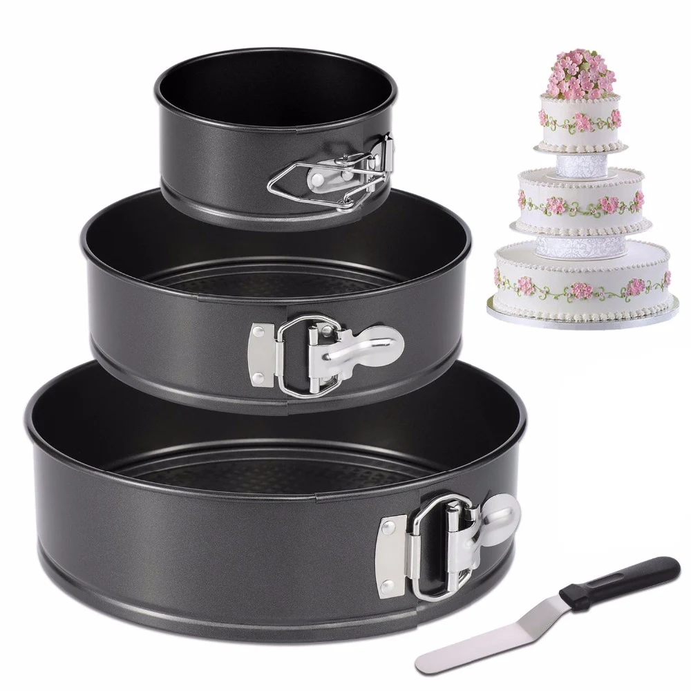 

Springform Pan Set of 3 Non-stick Cheesecake Pan, Includes 4" 7" 9" Round Cake Pan, 6" Icing Spatula and Icing Smoother