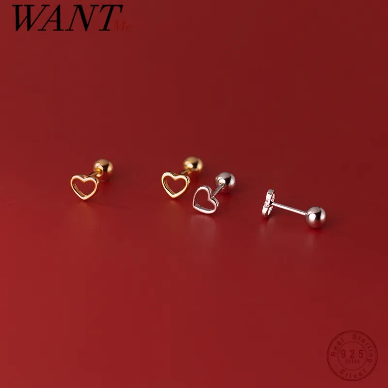 

WANTME модные минималистичные серьги-гвоздики из стерлингового серебра 925 пробы с полым любовным сердцем, милая вечевечерние, пирсинг, Женские...