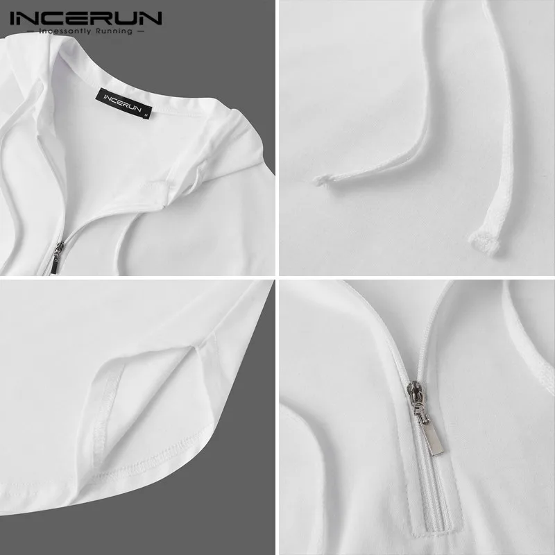 

Leisure Outdoor Sports Suits INCERUN Mens Sets Man Long Sleeve Hooded Tops Elastic Pants 2 Pieces Fashion Solid Zipper Sets 5XL