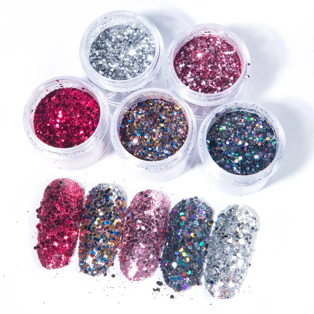 Серебряный Блестящий микс черный порошок для дизайна ногтей искусственный цвет