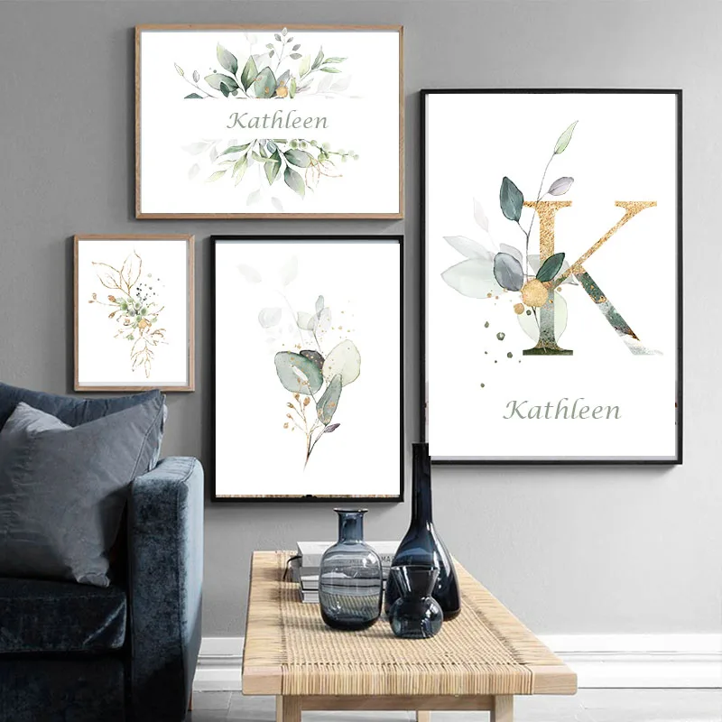 Картина на холсте с буквами листьев настенная живопись именем под заказ подарок