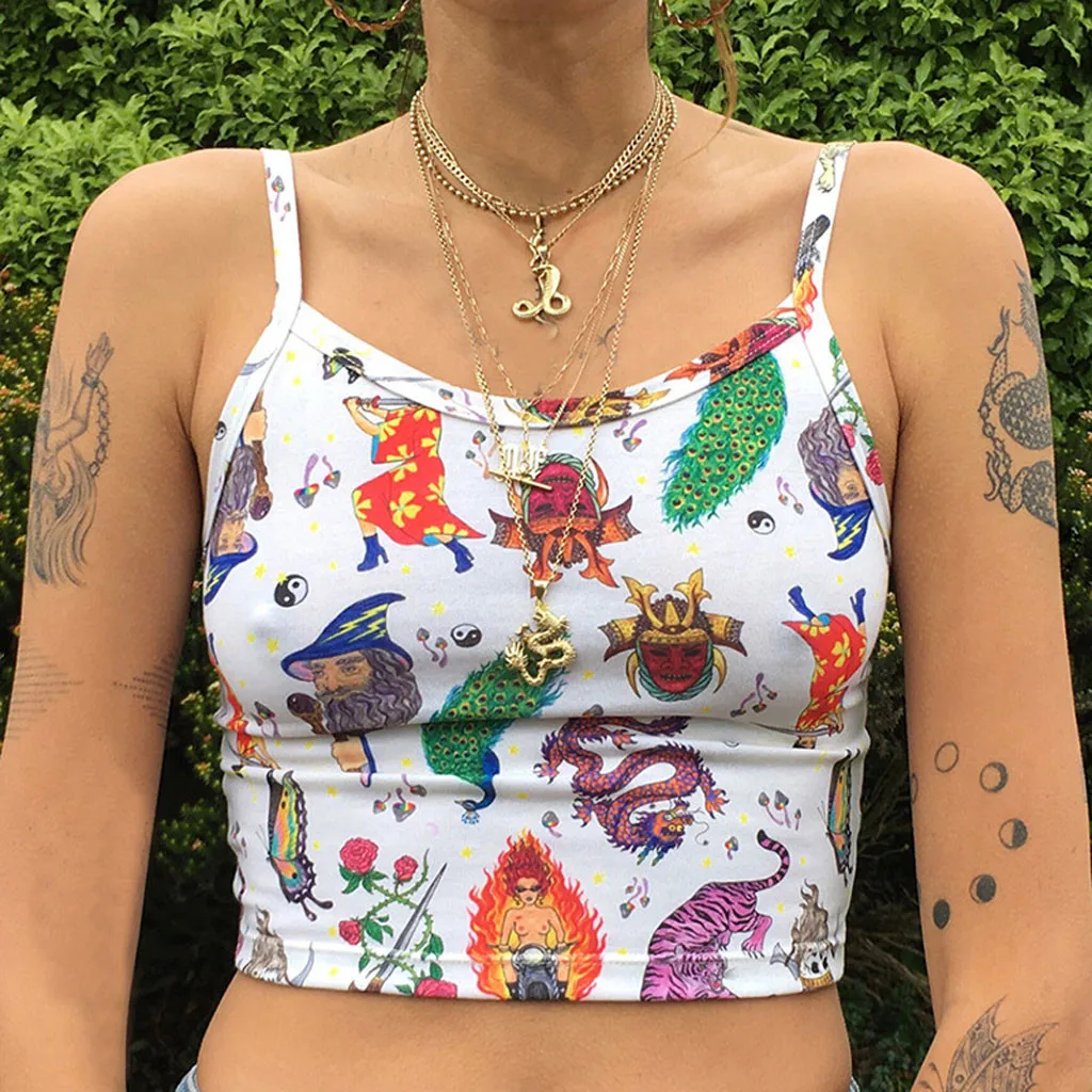 Женская винтажная блузка с принтом модная рубашка бретельками спереди топ