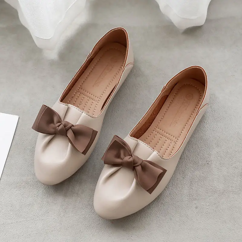 

Women Fashion Light Weight Bow Tie Slip on Flat Shoes for Office Ladies Solid Summer Shoes Female Retro Shoes Mocasines Mujer
