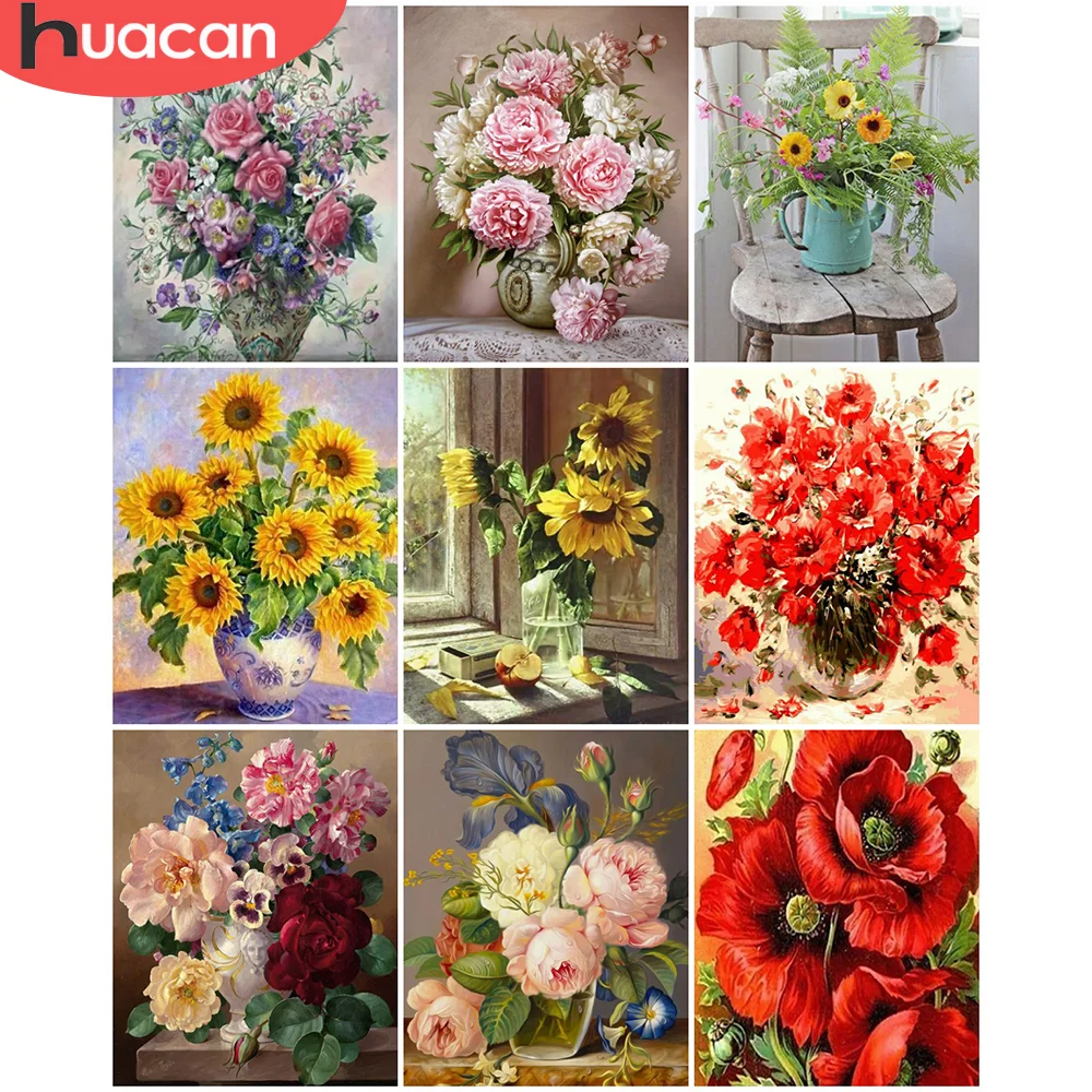 

HUACAN DIY картина по номерам Подсолнух на холсте акриловая стена искусство уникальная краска для подарков по номерам Цветок для гостиной
