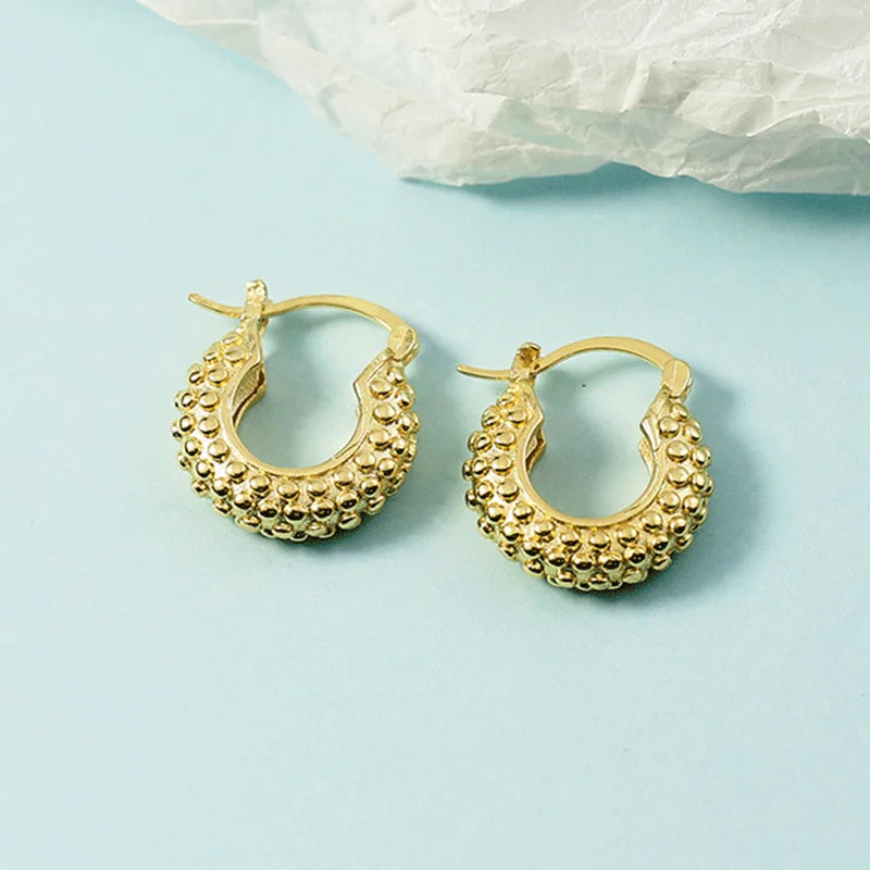 

Fashion Jewelry 925 Sterling Silver Matte Feeling Circular Spot Exquisite Curved Ear Hook Womans Earrings