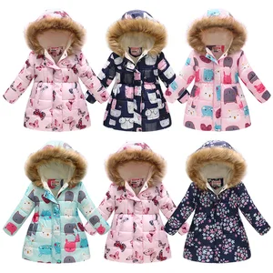 Thicken Winter Girls Jackets Fashion Printed Hooded Outerwear For Kids Internal Plus Velvet Warm Gir in USA (United States)
