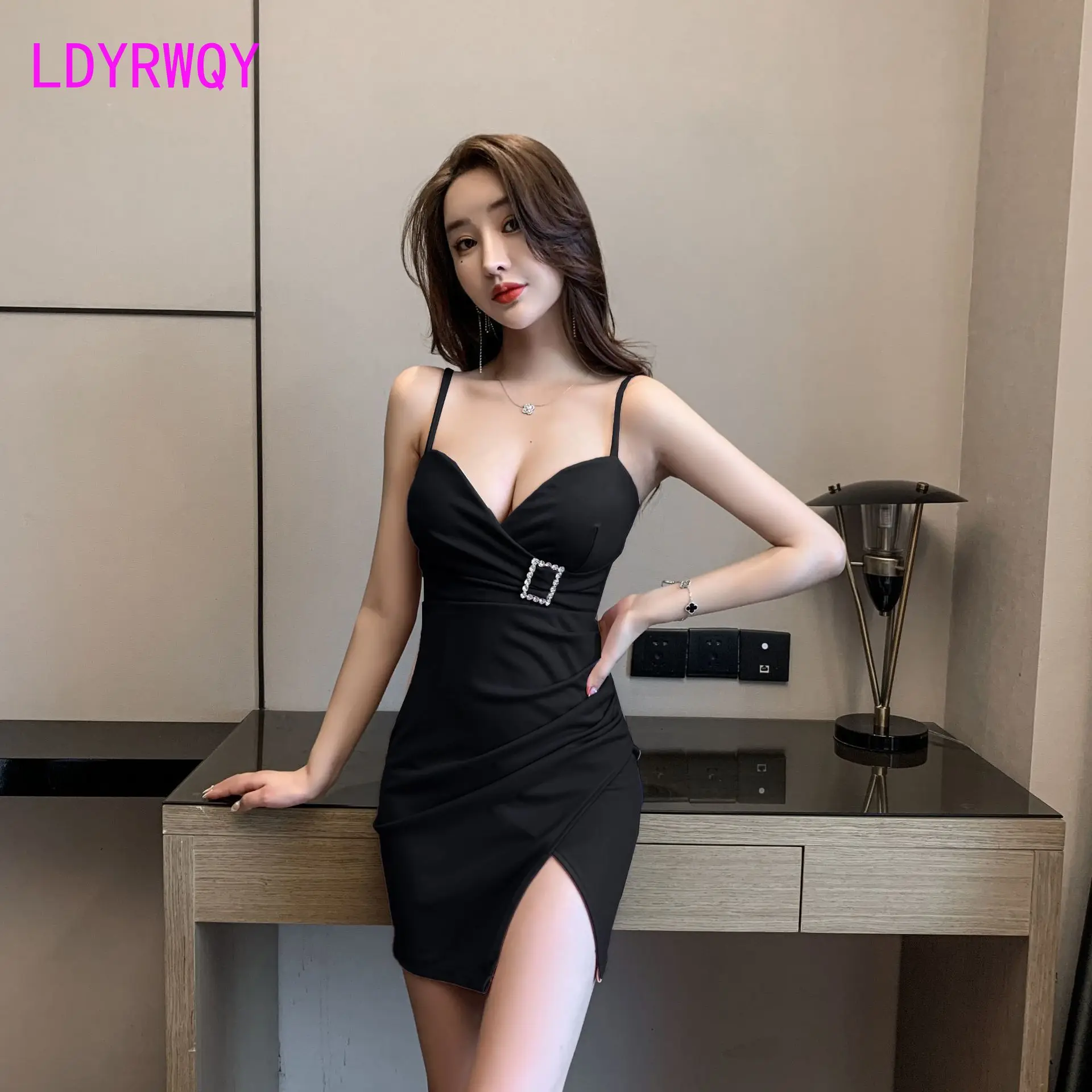 

Nightclub women's autumn/winter low-chested sling deep v show thin tight technician workwear sexy dress