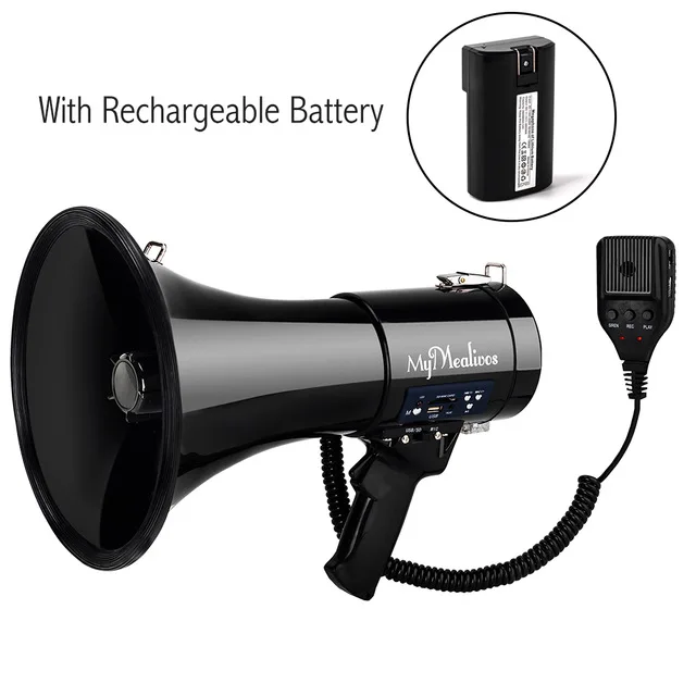 With battery Абсолютно портативный громкоговоритель, мощность 50 Ватт, Мегафон, динамик Bullhorn, голосовой сигнал и сирена, режимы сигнализации с регулятором громкости и ремешком - Цвет: With battery