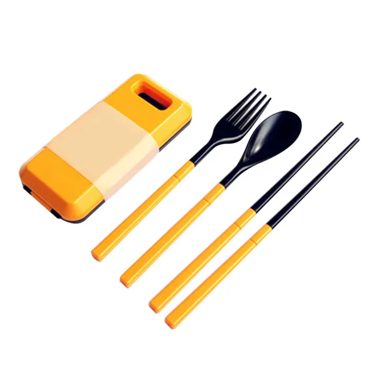 orange SEAAN ABS пластиковые столовые приборы набор из трех предметов портативный дорожный набор складные комбинации палочки вилка ложка подарок - Цвет: orange