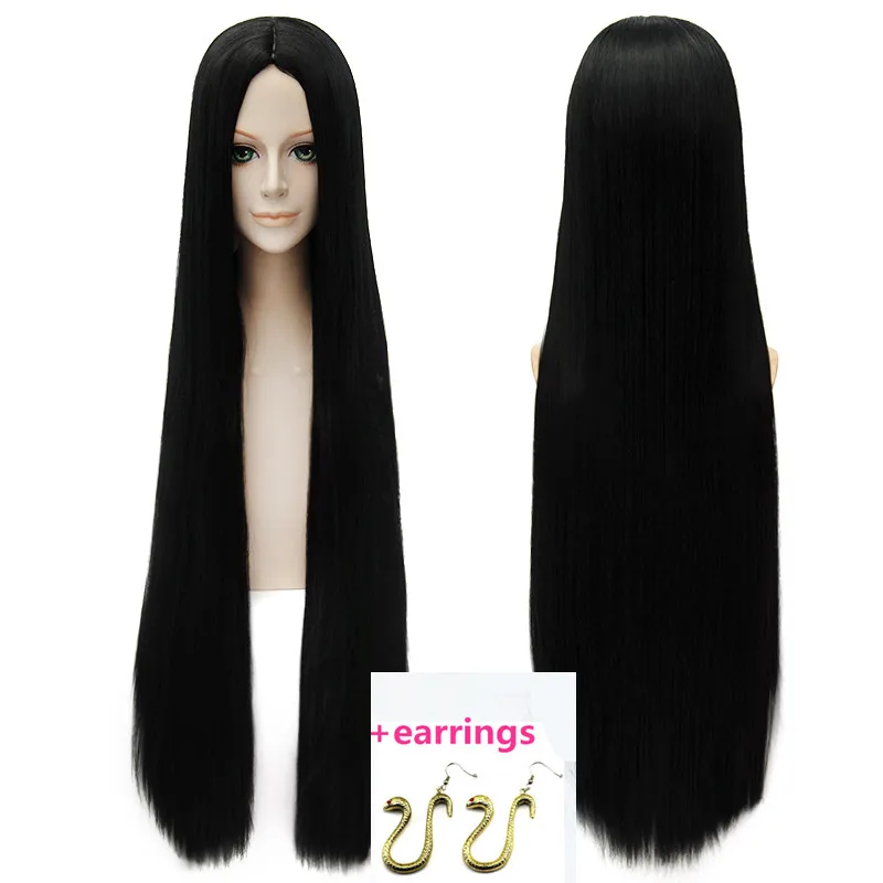 not cutted hair 80 см один кусок Боа Хэнкок косплей парик Хэнкок черный длинный страйгт волосы боа ханкокку парик костюмы со змеиными серьгами уха капли - Цвет: not cutted hair