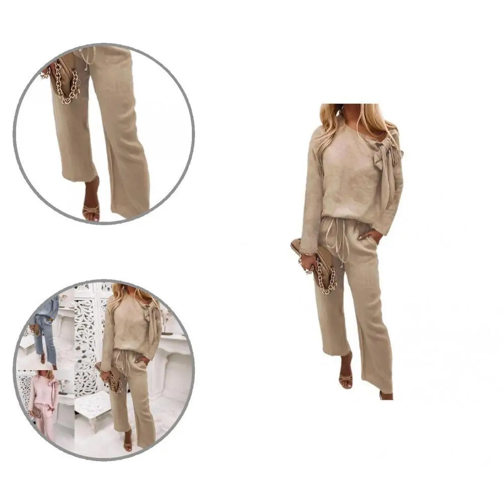 

Ankle-Length Stylish Long Sleeve Blouse Wide Leg Long Pants Set Autumn Women Outfit Long Sleeve for Daily Wear