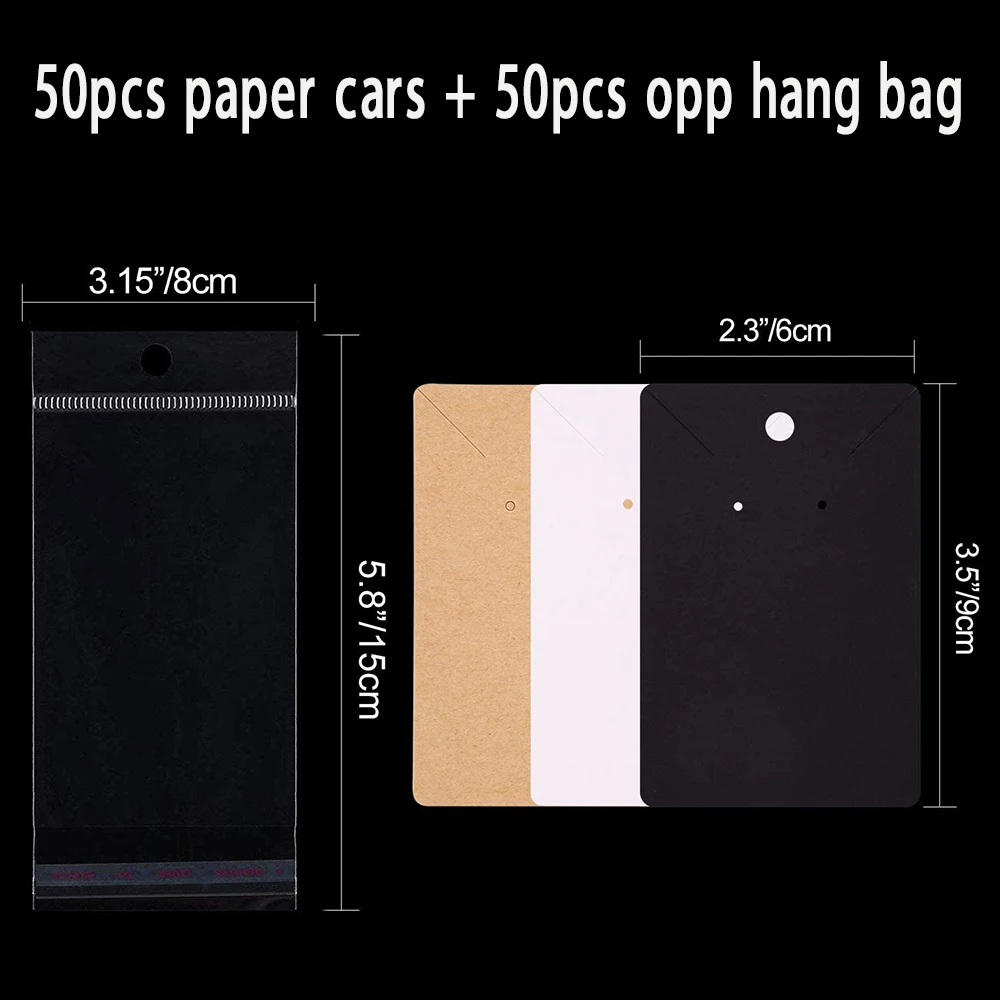 Earring Cards Necklace Display Cards with Bags 50pcs Earring Display Cards 50Pcs Self-Seal Bags Kraft Paper Tags for DIY Jewelry images - 6