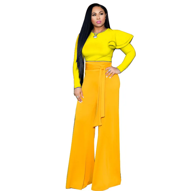 

New Arrival Hot Design Pure Color O Neck Full Sleeve Women's Tees Classic Streetwear Femme O Neck Ruffle Side Casual Tops