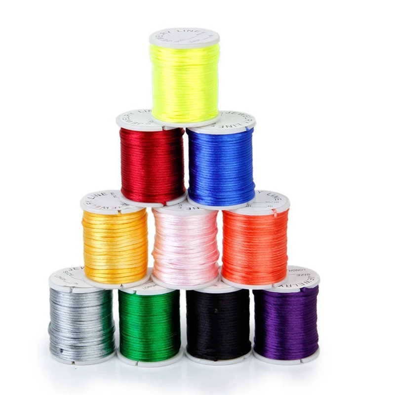 

10 Rolls Mixed Cord in Nylon of Colour Beads Chain of Thread 1 mm & 50Pcs 18 Inch Waxed Cotton Necklace Cord