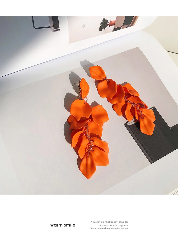Aretes de mujer, современный стиль, дизайн, большие красные лепестки роз, серьги с кисточками, тренд, темперамент, летние корейские серьги для женщин