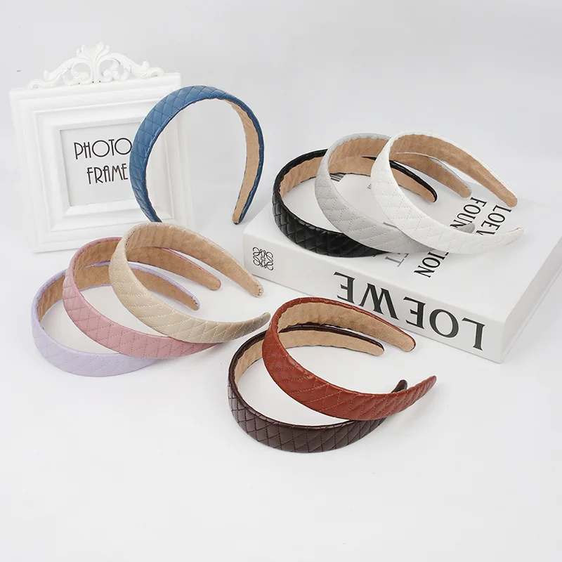 

Oaoleer Fashion Women Headbands Solid Leather Plaid Hair Bands Hoops Holder For Women Girls Elegant Winter Hair Accessories